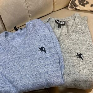 Express V-Neck Sweaters in Sky Blue & Heather Gray